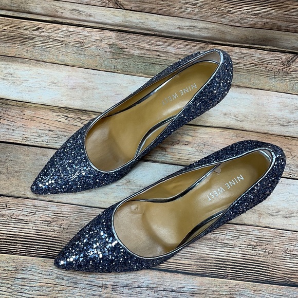 Nine West Silver Glitter Heels Size 5.5 - Picture 4 of 14